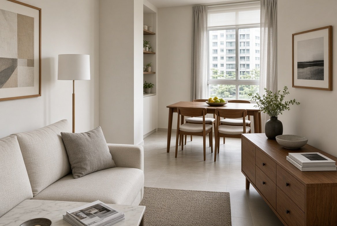 Full residential interior, Singapore living and dining room