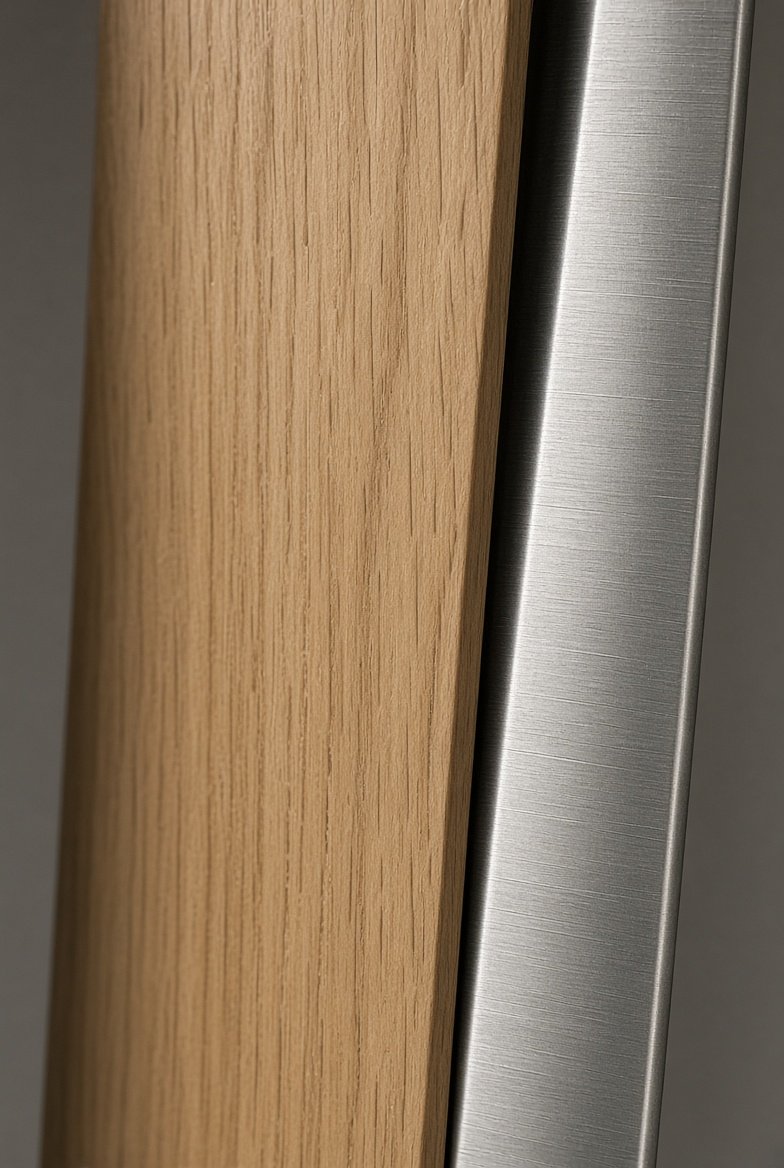 Wardrobe joinery detail, oak and brushed steel